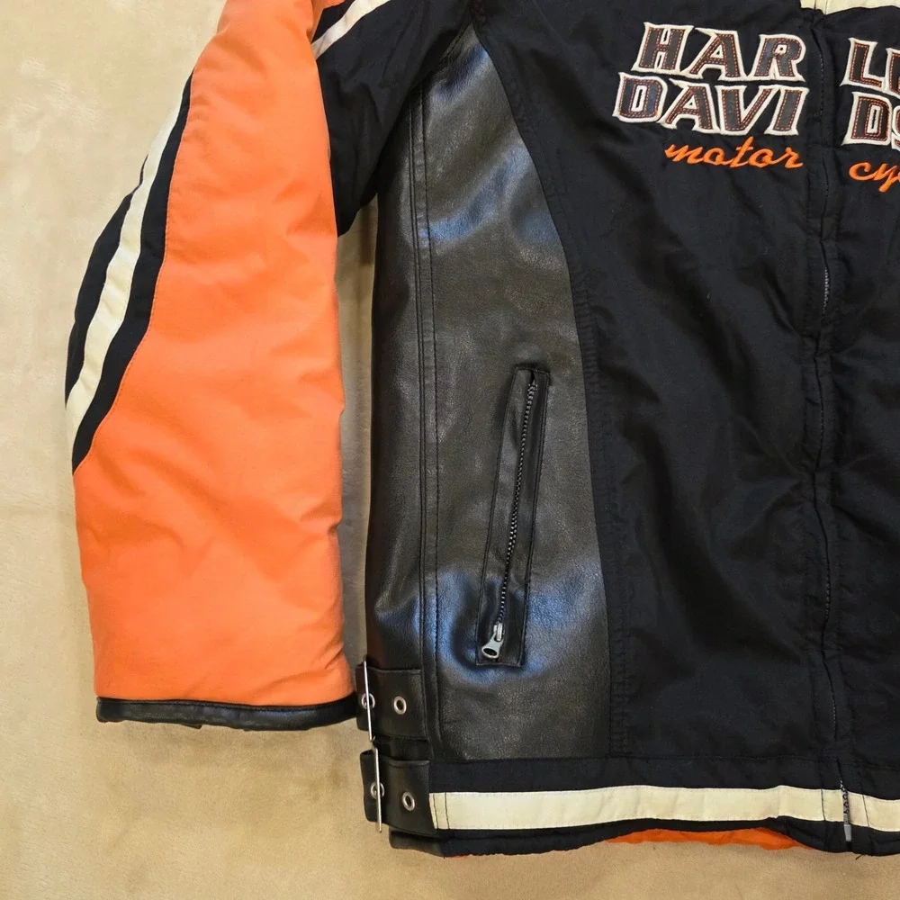 Harley Davidson Youth XL 18/20 Jacket Orange Black Moto Bomber Fits Adult Small